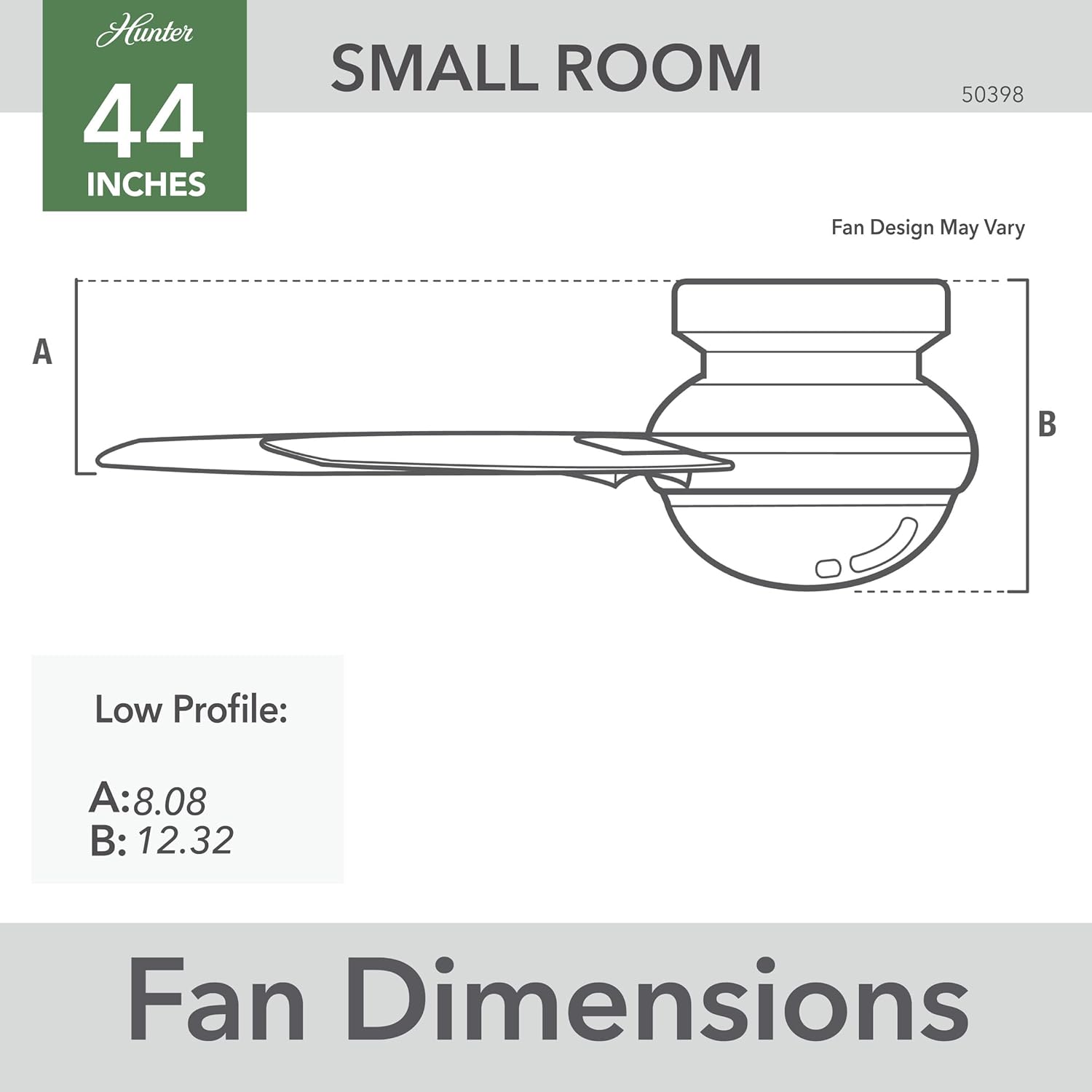 Hunter Fan Company Dempsey Low Profile Indoor / Outdoor Ceiling Fan with LED Light and Remote Control, 44