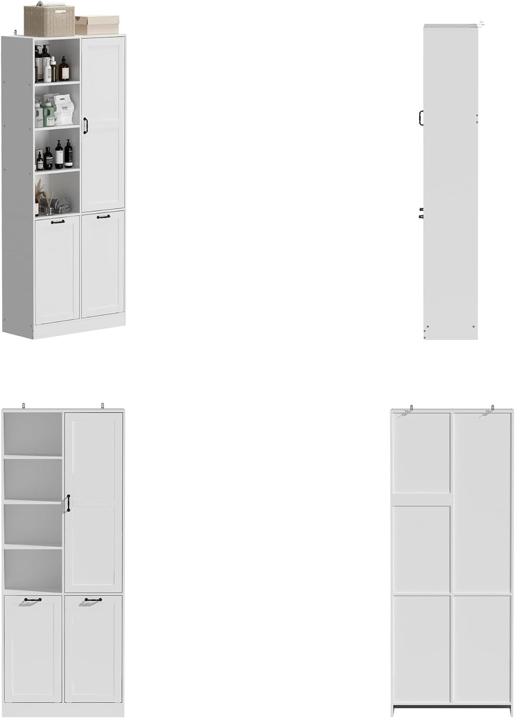 Storage cabinet with laundry basket, display cabinet
